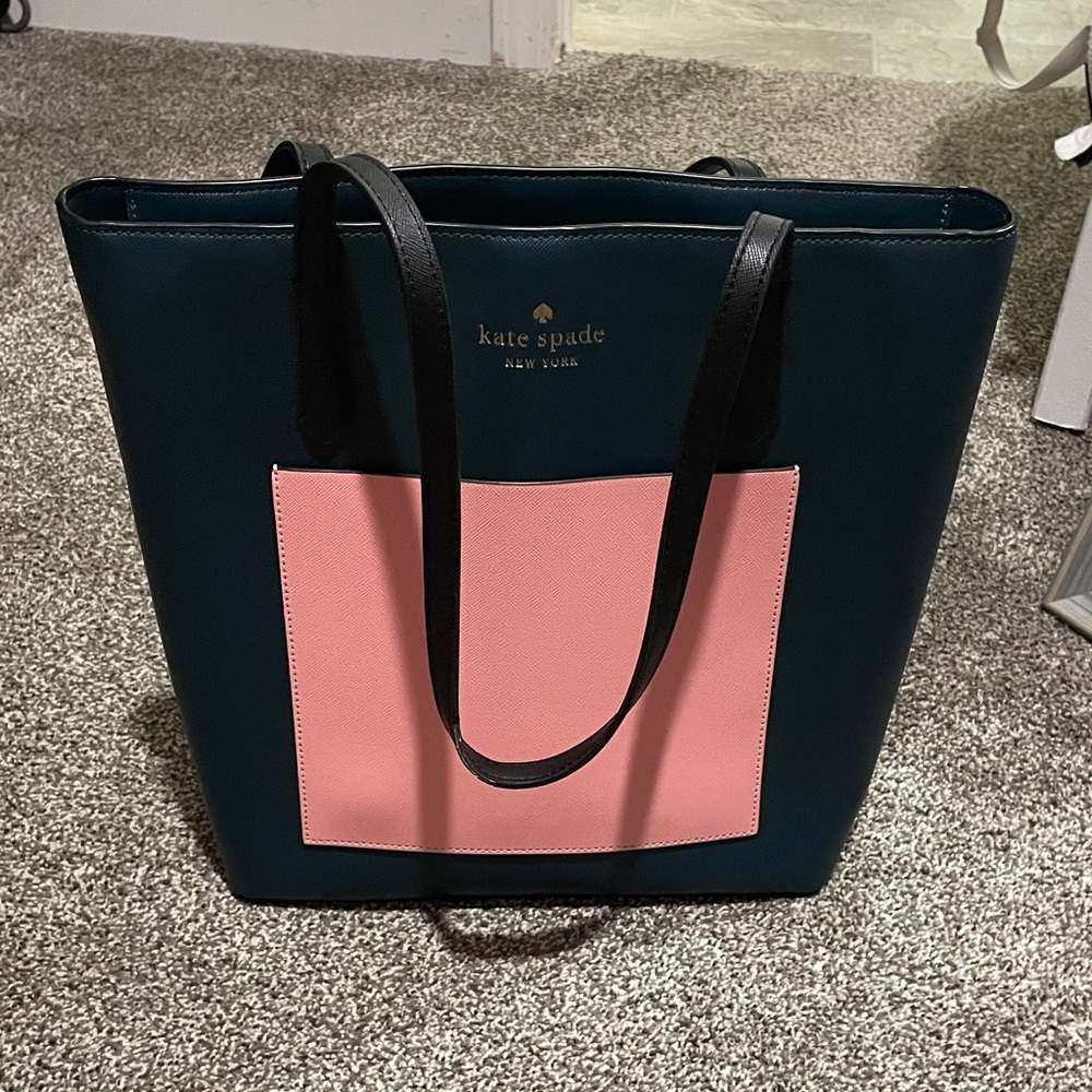 Kate Spade green and Pink Tote with black strap